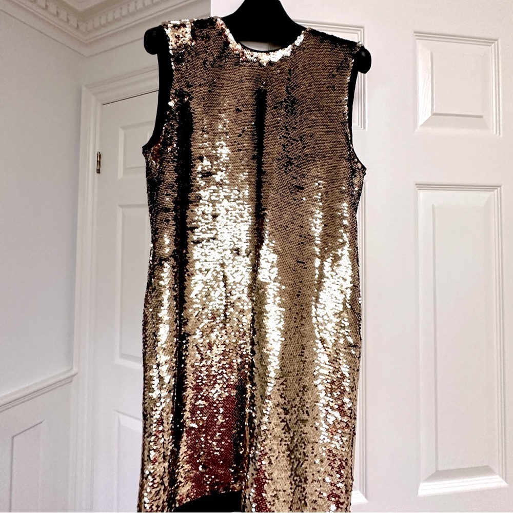 MAJE  dress - new with tags. Gold mini Sequin  A shape mini dress. Size- T2